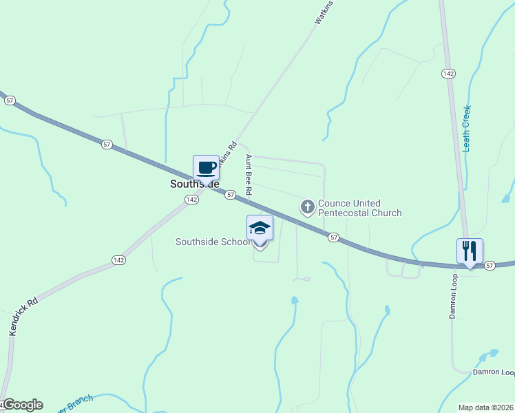 map of restaurants, bars, coffee shops, grocery stores, and more near 1970 Highway 57 in Counce