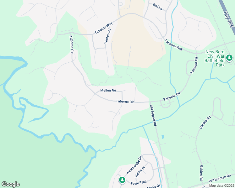map of restaurants, bars, coffee shops, grocery stores, and more near 107 Mellen Rd in New Bern