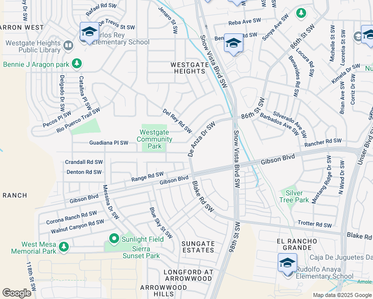 map of restaurants, bars, coffee shops, grocery stores, and more near 10009 Cartagena Avenue Southwest in Albuquerque