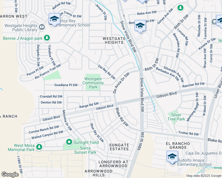 map of restaurants, bars, coffee shops, grocery stores, and more near 10009 Cartagena Avenue Southwest in Albuquerque