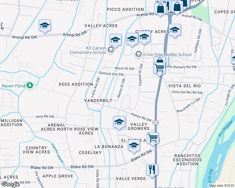 map of restaurants, bars, coffee shops, grocery stores, and more near 2029 Nancy Street Southwest in Albuquerque