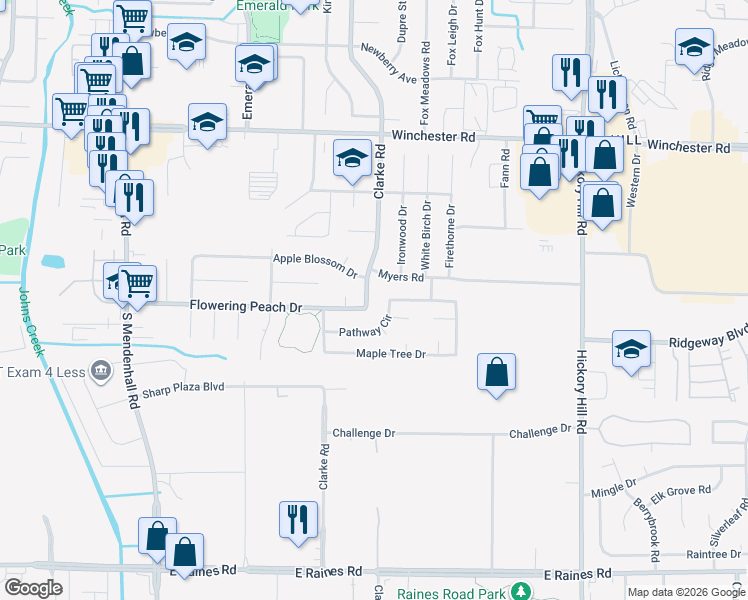 map of restaurants, bars, coffee shops, grocery stores, and more near 3820 Clarke Road in Memphis