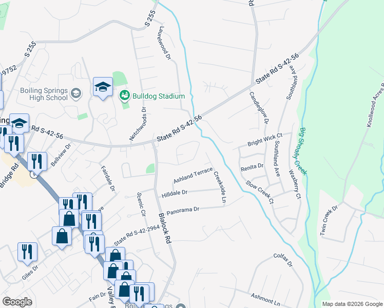 map of restaurants, bars, coffee shops, grocery stores, and more near 806 Millsgrove Court in Boiling Springs
