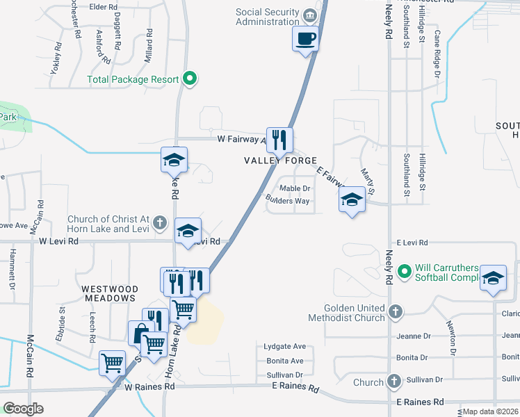 map of restaurants, bars, coffee shops, grocery stores, and more near in Memphis