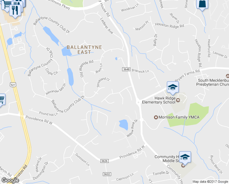 map of restaurants, bars, coffee shops, grocery stores, and more near 10012 Paradise Ridge Rd in Charlotte