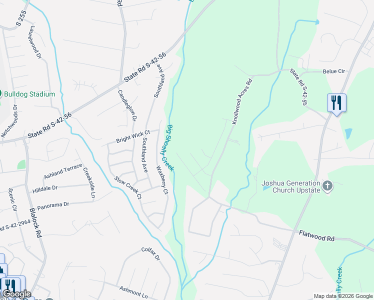 map of restaurants, bars, coffee shops, grocery stores, and more near 250 Waxberry Court in Boiling Springs