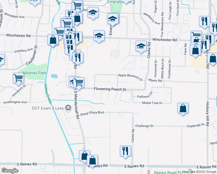 map of restaurants, bars, coffee shops, grocery stores, and more near 5456 Flowering Peach Drive in Memphis