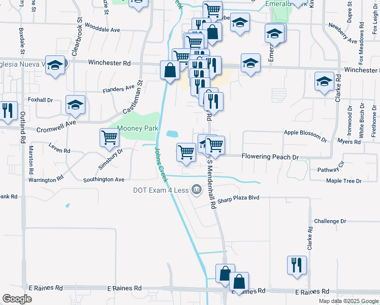 map of restaurants, bars, coffee shops, grocery stores, and more near 5277 Flowering Peach Drive in Memphis
