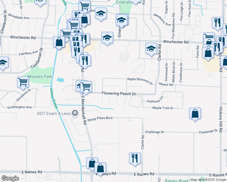 map of restaurants, bars, coffee shops, grocery stores, and more near 5456 Flowering Peach Drive in Memphis