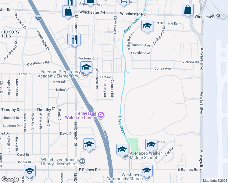 map of restaurants, bars, coffee shops, grocery stores, and more near 3816 Cazassa Road in Memphis