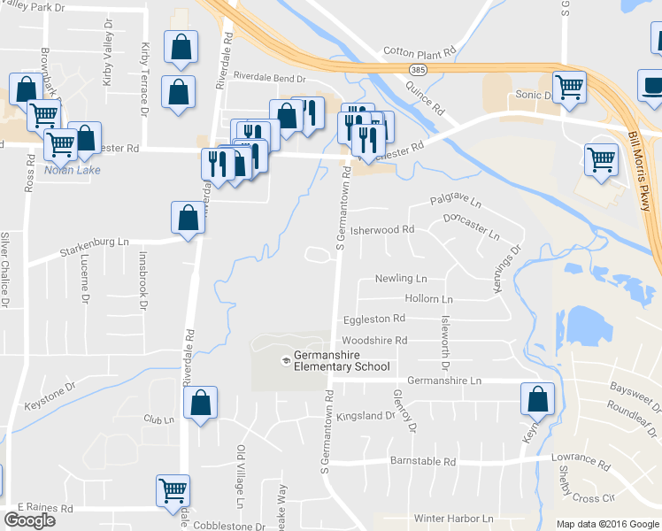 map of restaurants, bars, coffee shops, grocery stores, and more near 7167 South Germanwood Court in Memphis