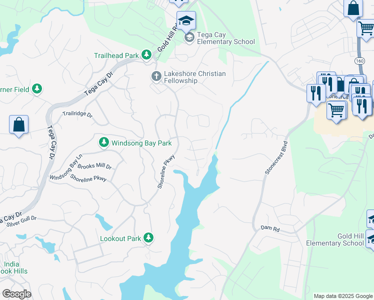 map of restaurants, bars, coffee shops, grocery stores, and more near 211 Chartwell Lane in Tega Cay