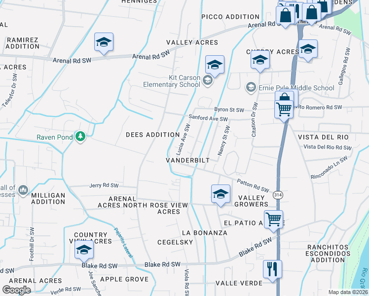 map of restaurants, bars, coffee shops, grocery stores, and more near 2048 Lucia Avenue Southwest in Albuquerque