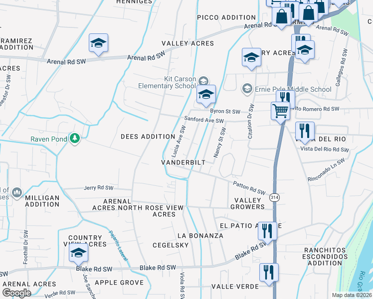 map of restaurants, bars, coffee shops, grocery stores, and more near 2048 Lucia Avenue Southwest in Albuquerque