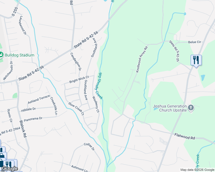 map of restaurants, bars, coffee shops, grocery stores, and more near 250 Waxberry Court in Boiling Springs