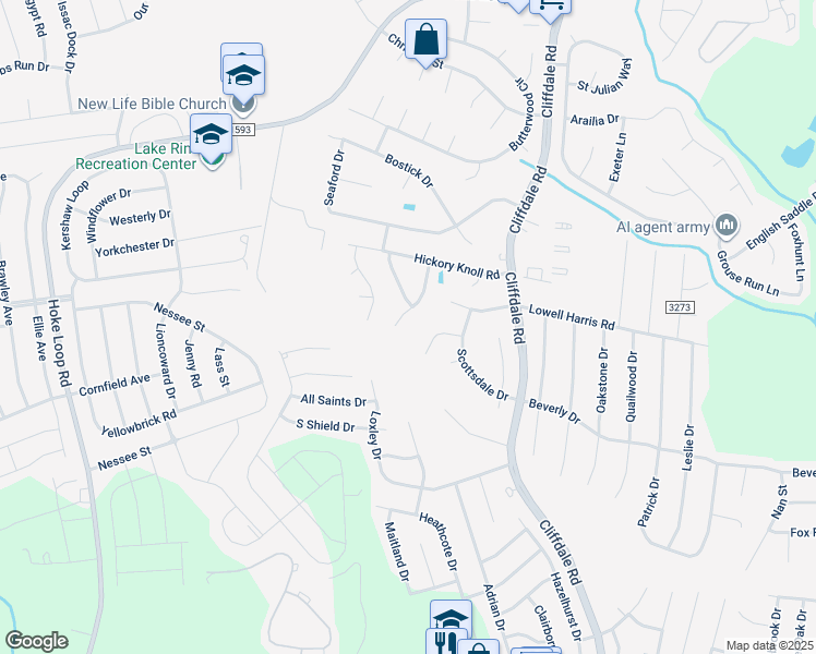 map of restaurants, bars, coffee shops, grocery stores, and more near 1913 Shady Knoll Lane in Fayetteville