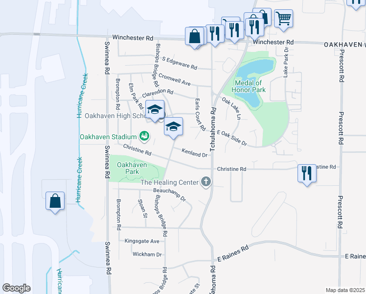 map of restaurants, bars, coffee shops, grocery stores, and more near 3184 Kenland Drive in Memphis