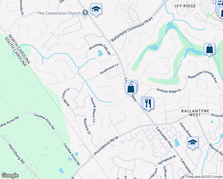 map of restaurants, bars, coffee shops, grocery stores, and more near 14728 Pomerol Lane in Pineville