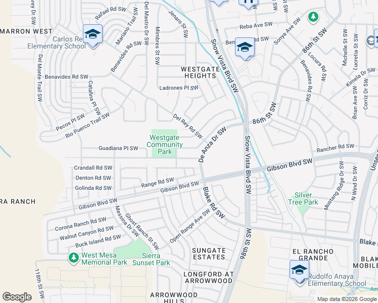 map of restaurants, bars, coffee shops, grocery stores, and more near 10009 Cartagena Avenue Southwest in Albuquerque
