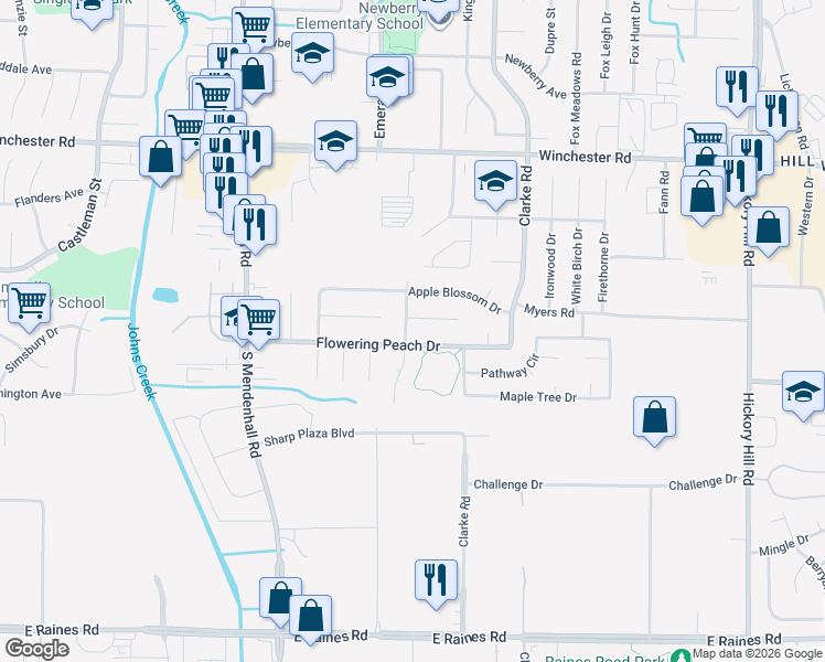 map of restaurants, bars, coffee shops, grocery stores, and more near 3817 Hyacinth Drive in Memphis