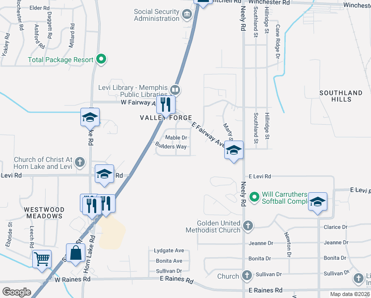 map of restaurants, bars, coffee shops, grocery stores, and more near 76 Haas Avenue in Memphis