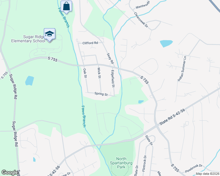 map of restaurants, bars, coffee shops, grocery stores, and more near 231 Spring Street in Boiling Springs