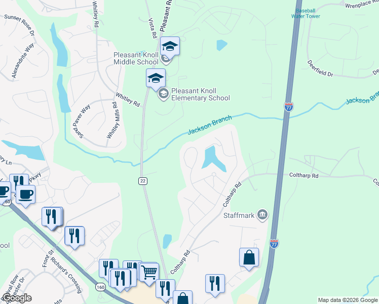 map of restaurants, bars, coffee shops, grocery stores, and more near 5345 Meadowcroft Way in Fort Mill