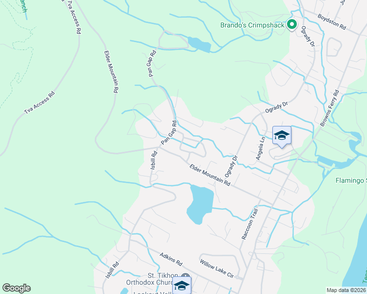map of restaurants, bars, coffee shops, grocery stores, and more near 3517 Burns Trail in Chattanooga