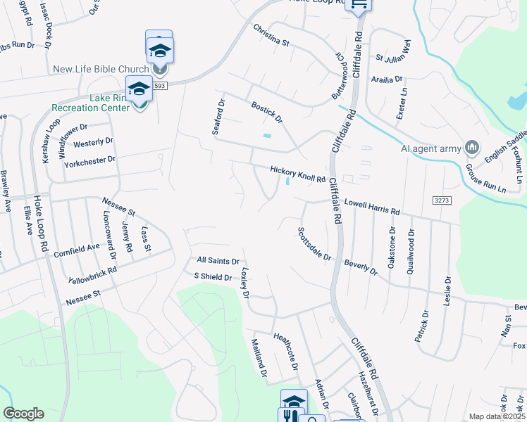 map of restaurants, bars, coffee shops, grocery stores, and more near 1913 Shady Knoll Lane in Fayetteville