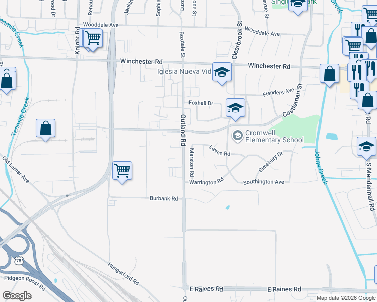 map of restaurants, bars, coffee shops, grocery stores, and more near 3816 Marston Road in Memphis