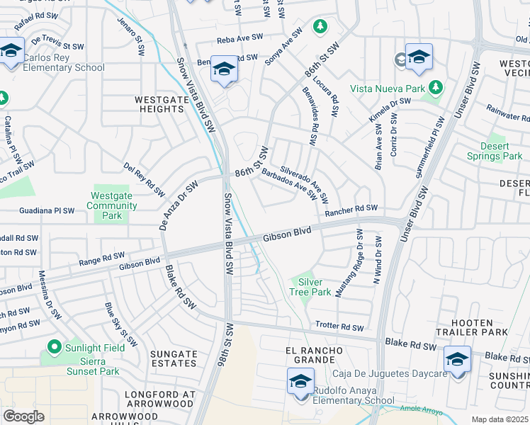 map of restaurants, bars, coffee shops, grocery stores, and more near 7401 Paseo Del Volcan Northwest in Albuquerque