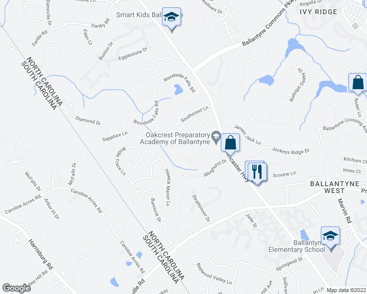 map of restaurants, bars, coffee shops, grocery stores, and more near 14636 Pomerol Lane in Pineville