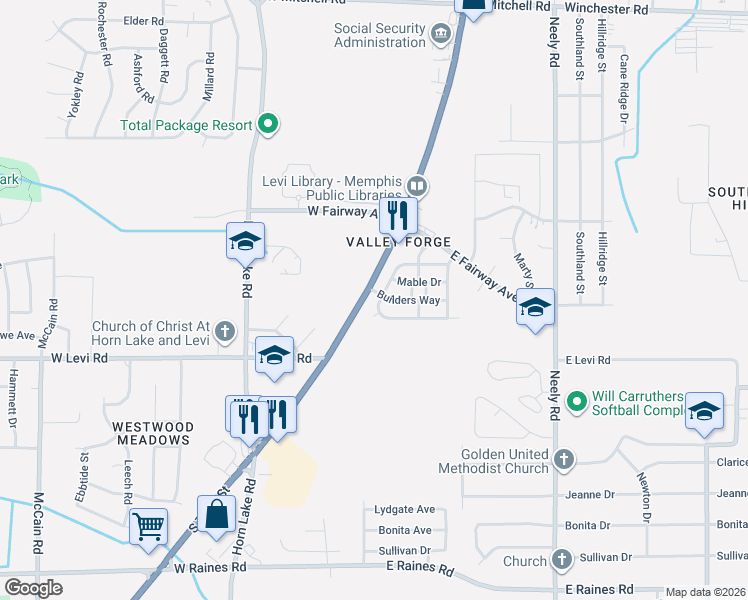 map of restaurants, bars, coffee shops, grocery stores, and more near in Memphis