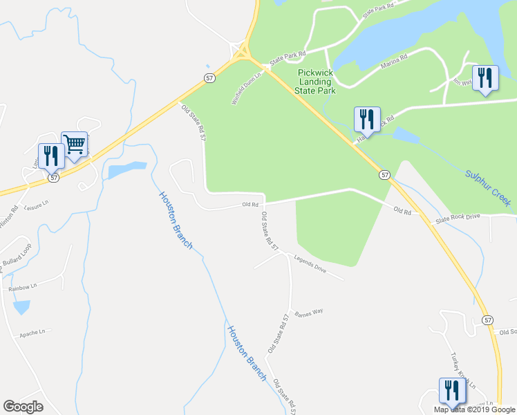 map of restaurants, bars, coffee shops, grocery stores, and more near 610 Old State Road 57 in Counce