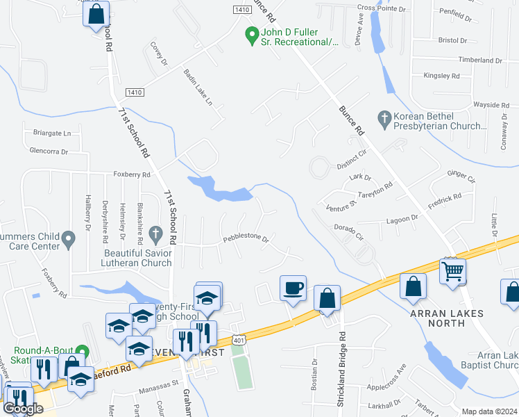 map of restaurants, bars, coffee shops, grocery stores, and more near 1430 Old Town Drive in Fayetteville