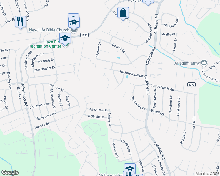 map of restaurants, bars, coffee shops, grocery stores, and more near 1820 Shady Knoll Lane in Fayetteville