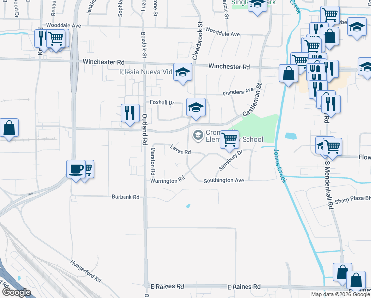 map of restaurants, bars, coffee shops, grocery stores, and more near 3812 Clearbrook Street in Memphis
