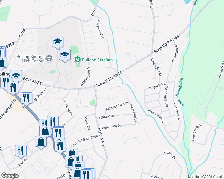 map of restaurants, bars, coffee shops, grocery stores, and more near 806 Millsgrove Court in Boiling Springs