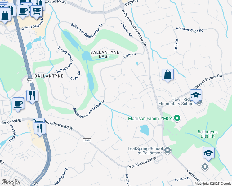 map of restaurants, bars, coffee shops, grocery stores, and more near 11007 Harrison's Crossing Avenue in Charlotte