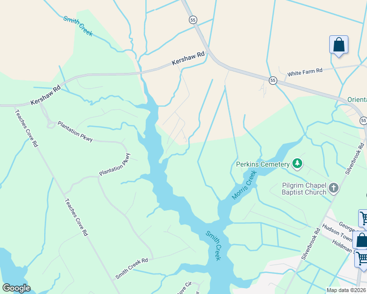 map of restaurants, bars, coffee shops, grocery stores, and more near 457 Shortline Drive in Oriental