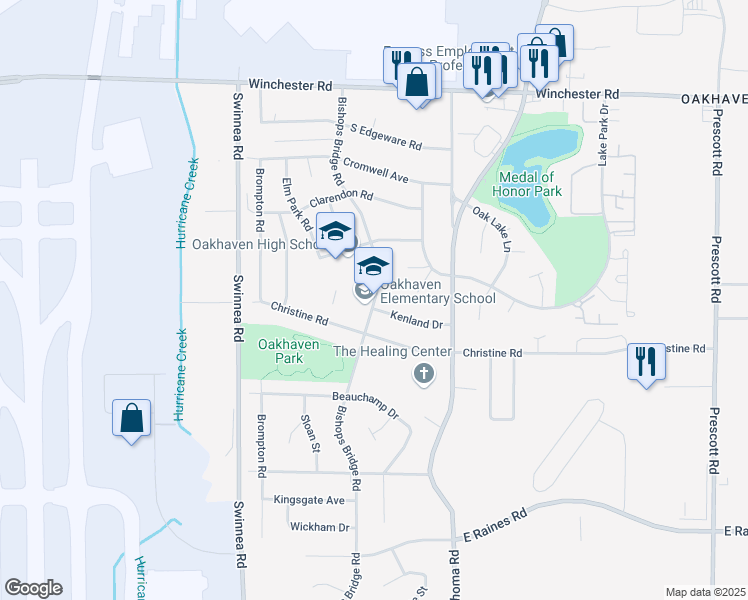 map of restaurants, bars, coffee shops, grocery stores, and more near 3795 Bishops Bridge Road in Memphis
