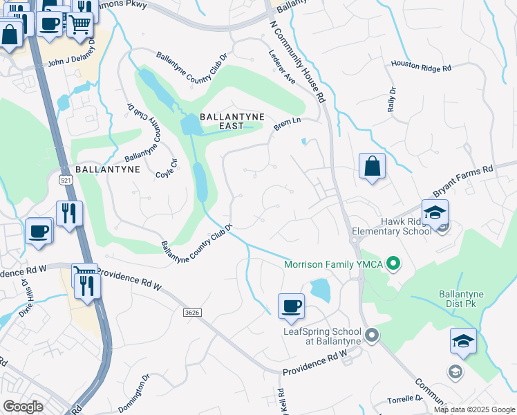 map of restaurants, bars, coffee shops, grocery stores, and more near 11007 Harrison's Crossing Avenue in Charlotte