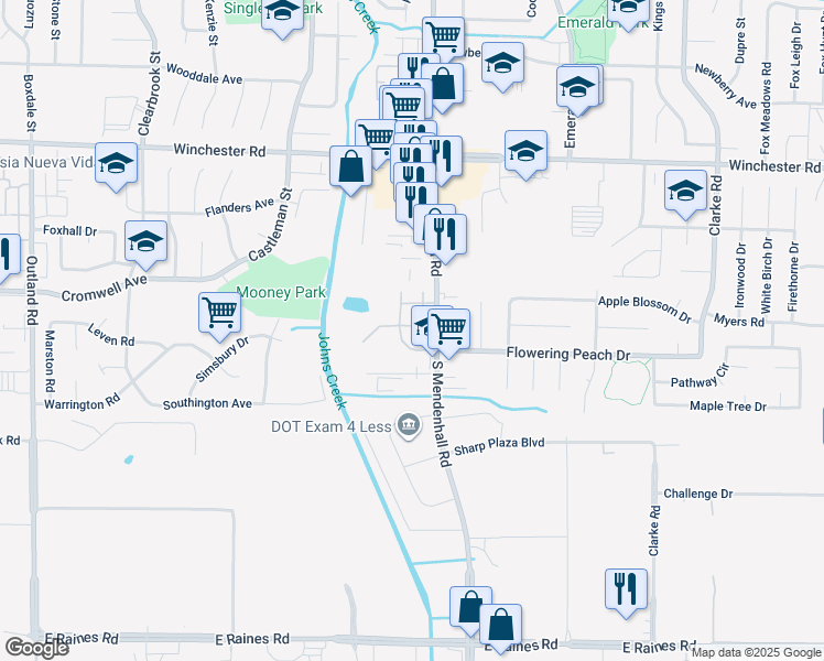 map of restaurants, bars, coffee shops, grocery stores, and more near 5277 Flowering Peach Drive in Memphis