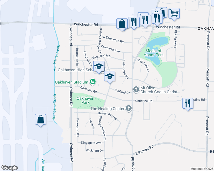 map of restaurants, bars, coffee shops, grocery stores, and more near 3169 Kenland Drive in Memphis