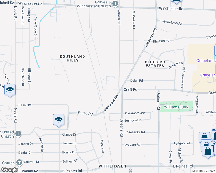 map of restaurants, bars, coffee shops, grocery stores, and more near 644 Craft Road in Memphis