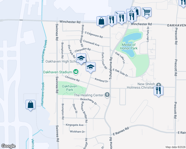 map of restaurants, bars, coffee shops, grocery stores, and more near 3169 Kenland Drive in Memphis