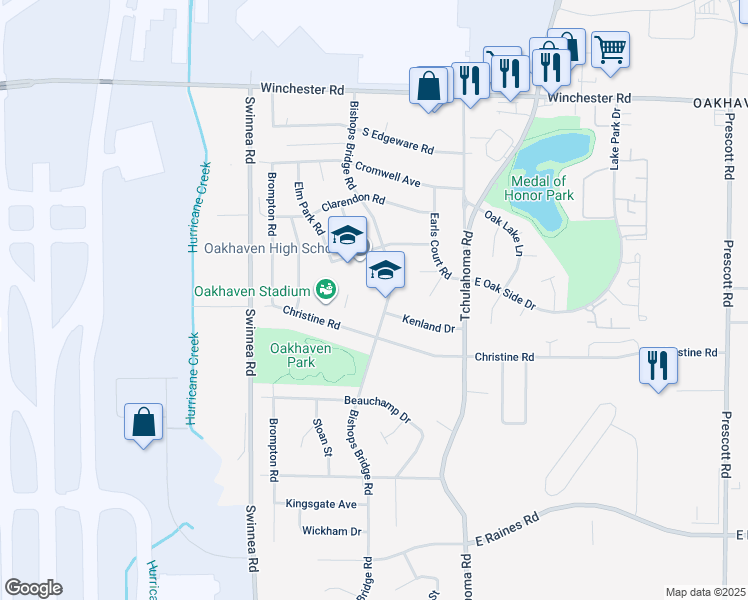 map of restaurants, bars, coffee shops, grocery stores, and more near 3795 Bishops Bridge Road in Memphis