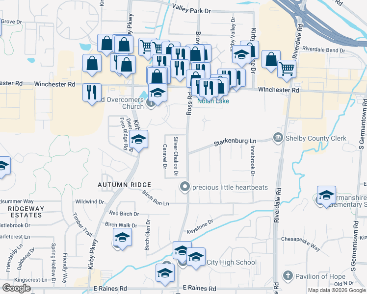 map of restaurants, bars, coffee shops, grocery stores, and more near 3793 Ross Road in Memphis