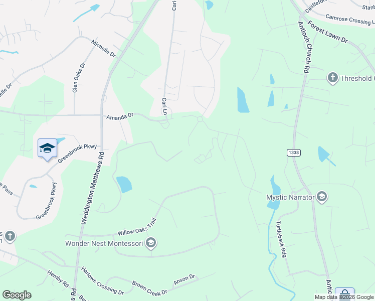 map of restaurants, bars, coffee shops, grocery stores, and more near 725 Vintage Creek Drive in Weddington