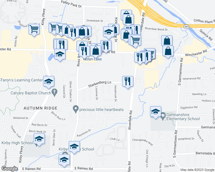 map of restaurants, bars, coffee shops, grocery stores, and more near 3795 Chablis Cove in Memphis